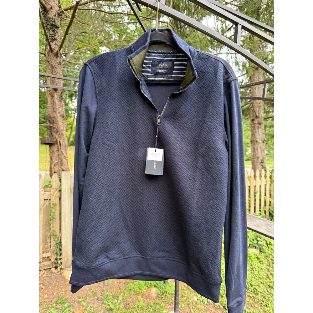 Porter & Ash Men's Blue Knit 1/4 Zip Mock Neck Long Sleeve Sweatshirt Regular L